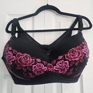 Torrid wire free push up bra 42DDD floral black gently used excellent condition